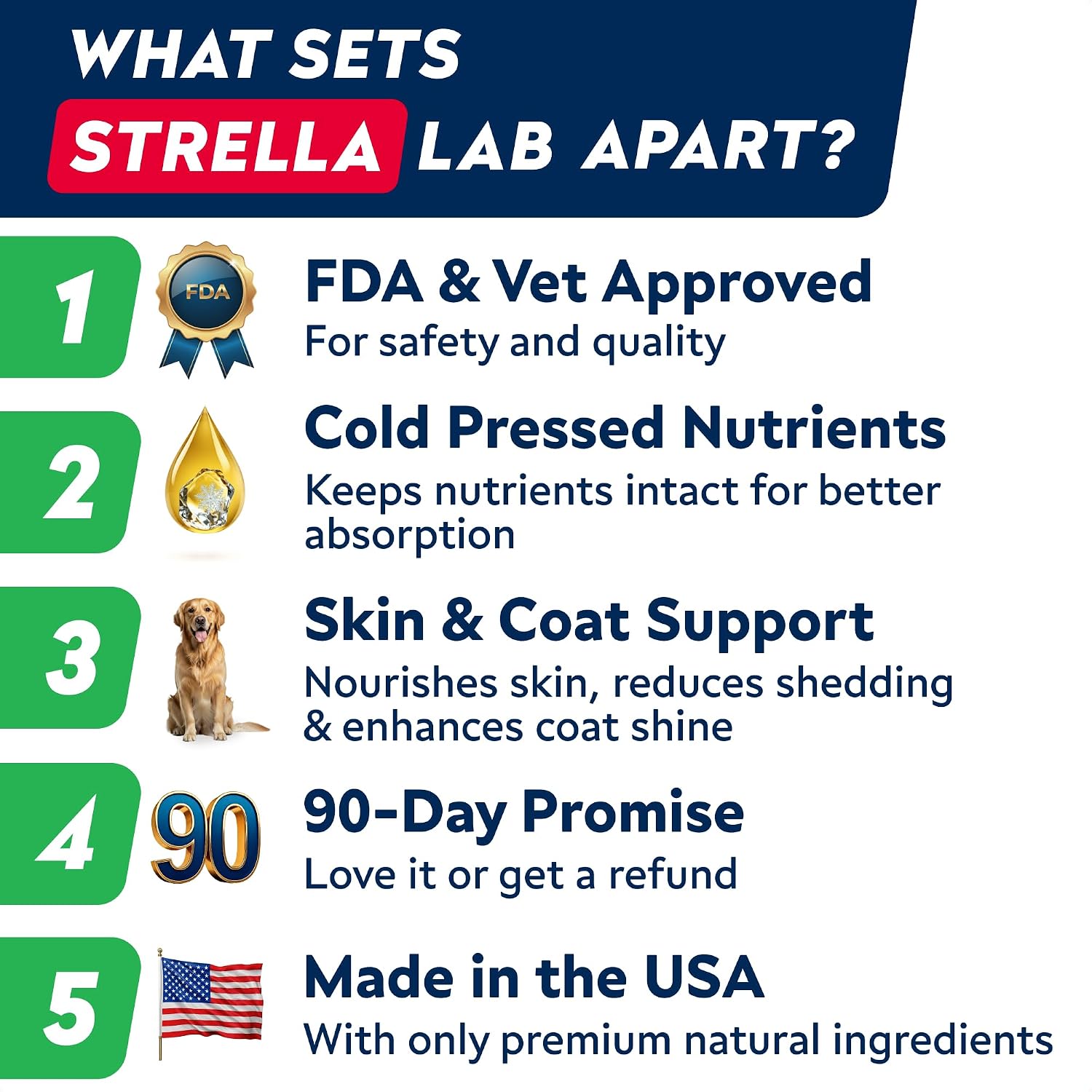 STRELLALAB Fish Oil Omega-3 6 9 Chews for Dogs - Allergy and Itch Relief - Skin and Coat Supplement - 360 Treats - görsel 7