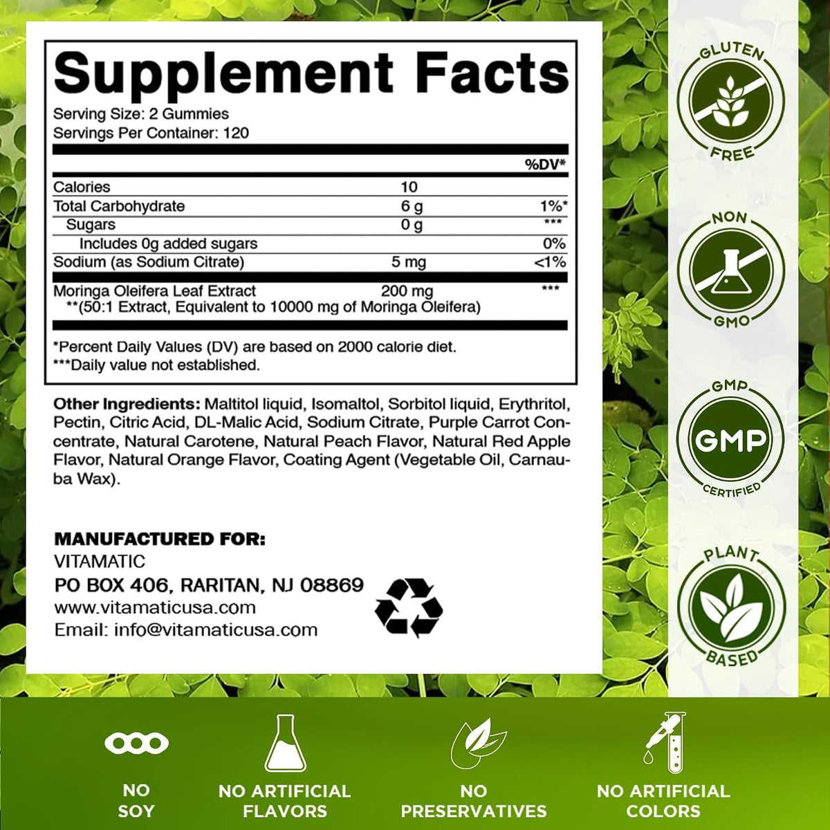 Vitamatic Moringa Gummies – Sugar-Free Superfood, 50:1 Extract, 240 Gummies - görsel 2
