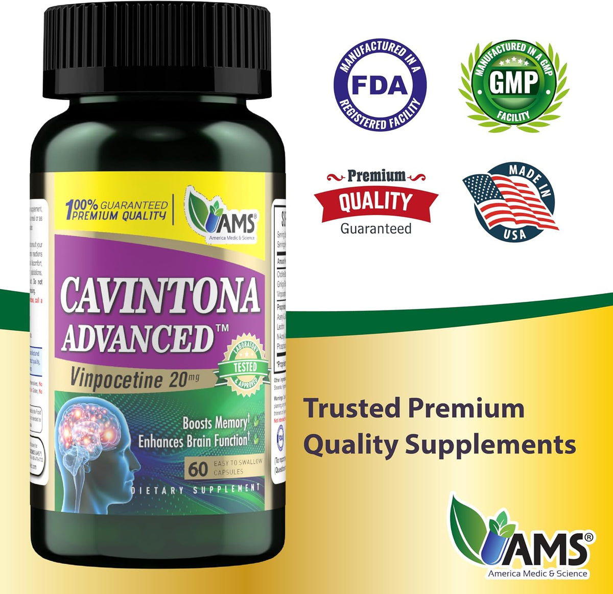 Cavintona Advanced Supplement – Vinpocetine 20mg for Memory, Recall and Brain Health – Supports Cognitive Function, Focus, Mental Clarity and Blood Flow – 60 Capsules - görsel 5