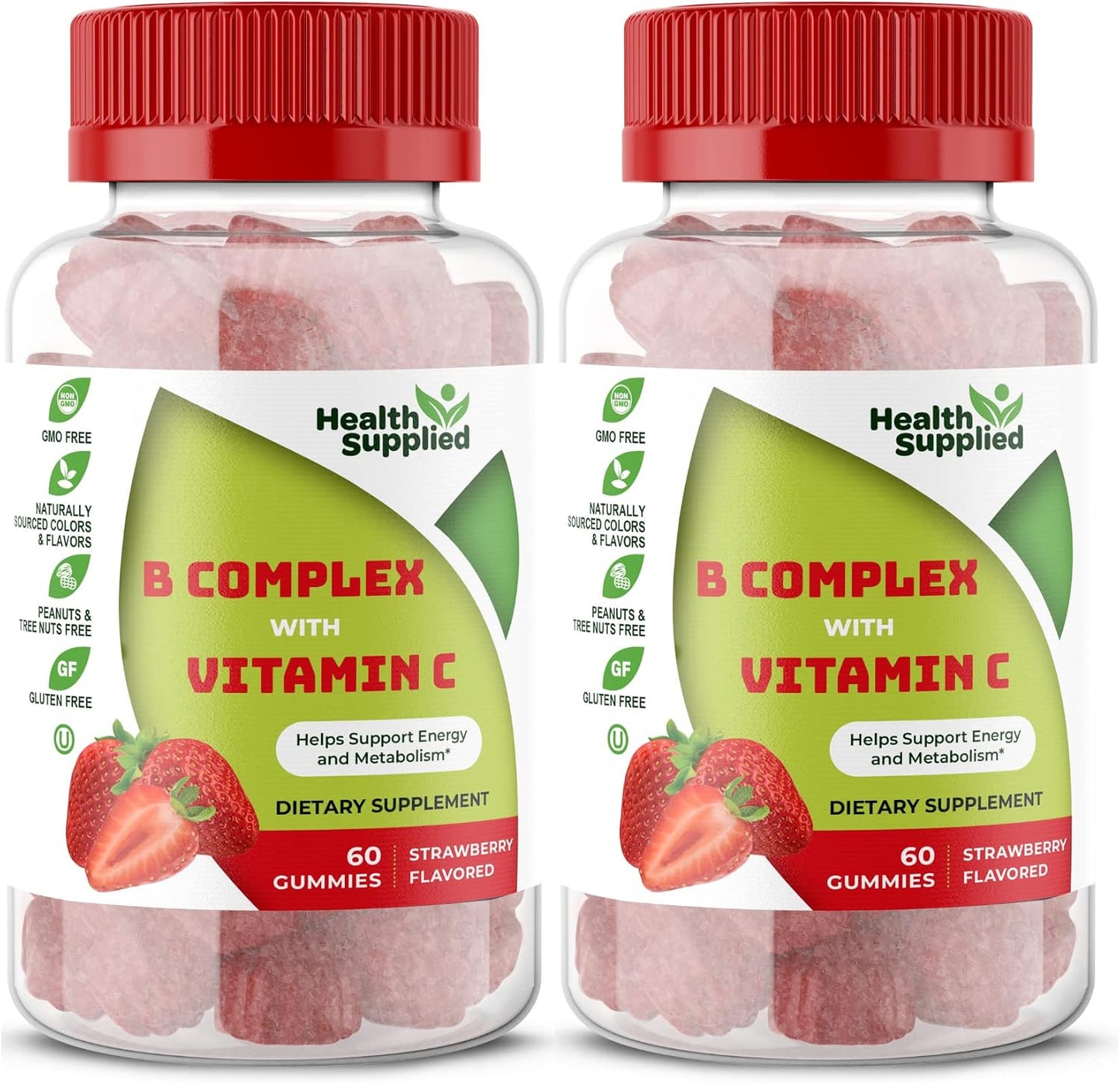 Strawberry Flavoured Vitamin B Complex Gummies - B Complex with Vitamin C - Contributes to Normal Nervous System and Energy Release - Supports Cognitive Function - Great Tasting and Easy to Swallow - görsel 1
