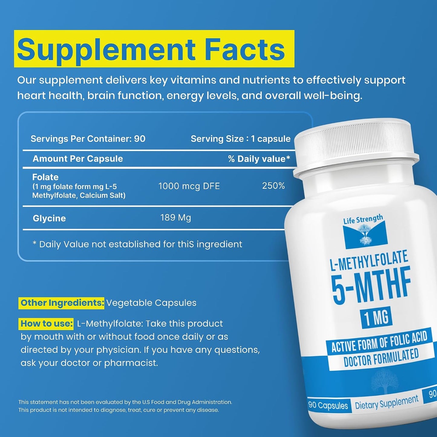 L-Methylfolate 1mg | 180 Capsules | Active Folate Supplement by LifeStrength - görsel 2
