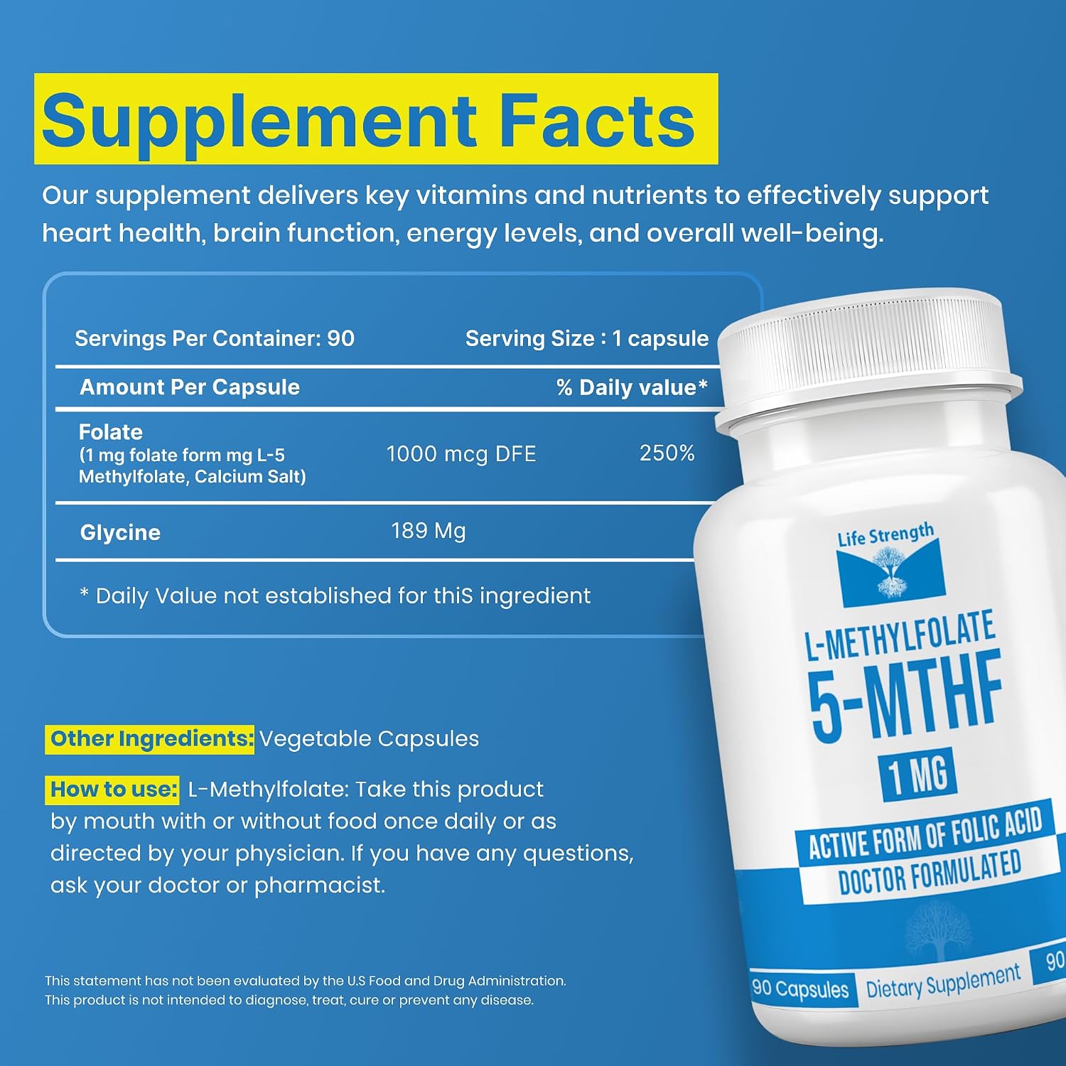 L-Methylfolate 1mg | 180 Capsules | Active Folate Supplement by LifeStrength - görsel 2
