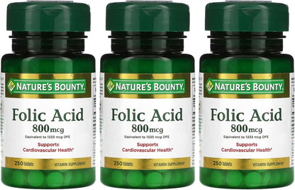 Nature's Bounty Folic Acid 800 µg, 250 Tablets (Pack of 2)