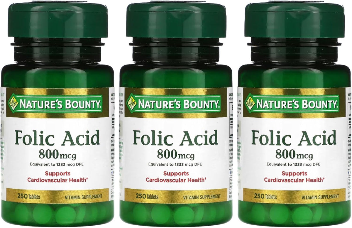 Folic Acid 800 mcg Tablets, High Strength – 3 Bottles (250 Count Each) - görsel 1