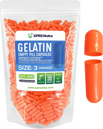 XPRS Nutra Size 3 Empty Gelatine Capsules - 1000 Capsules (Orange)