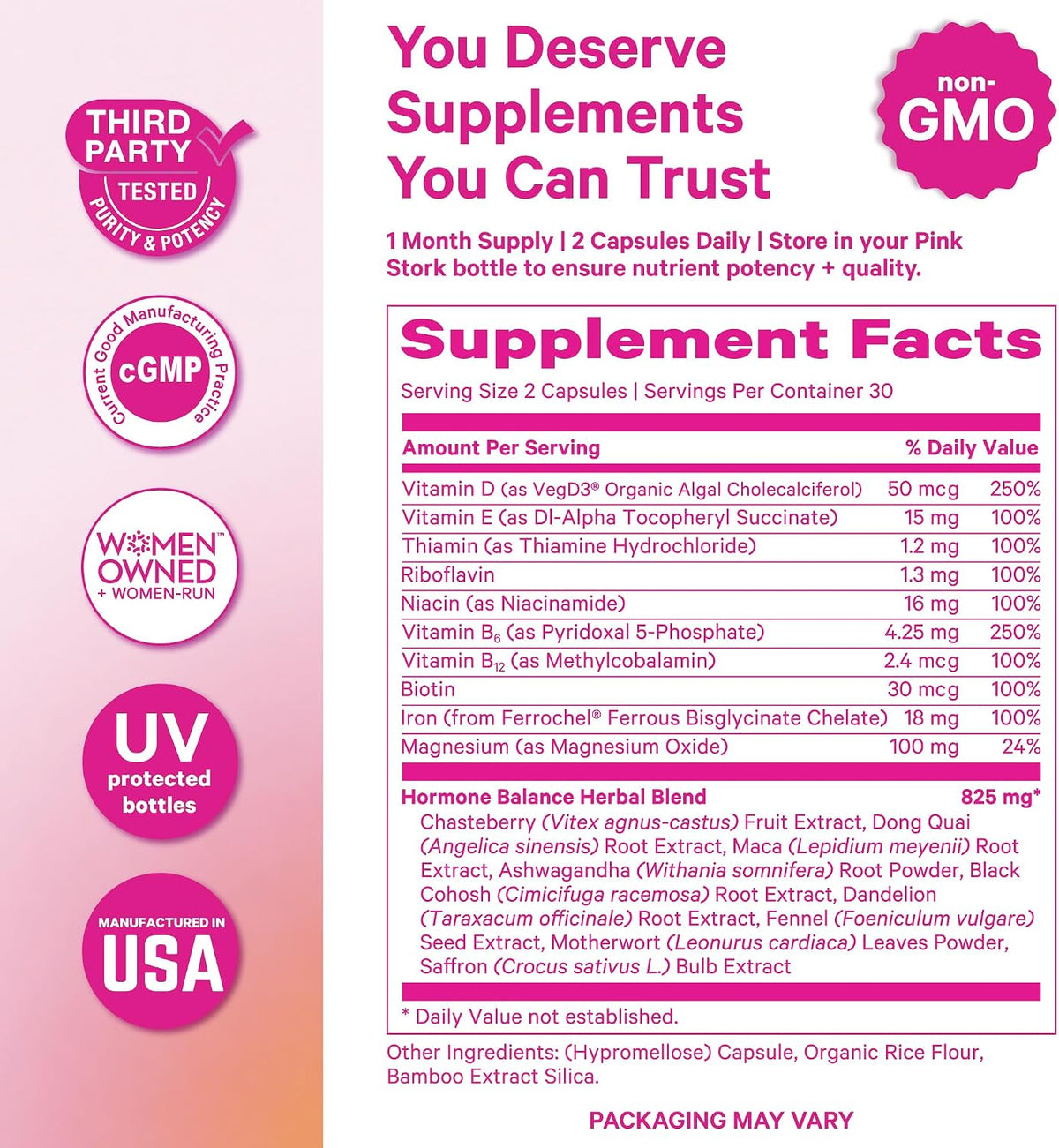 Pink Stork Hormone Balance Multivitamin for Women, 60 Vegan Capsules - görsel 6