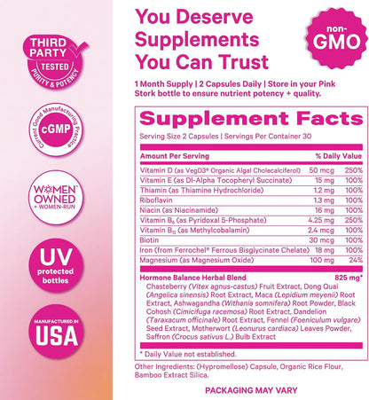 Pink Stork Hormone Balance Multivitamin for Women, 60 Vegan Capsules