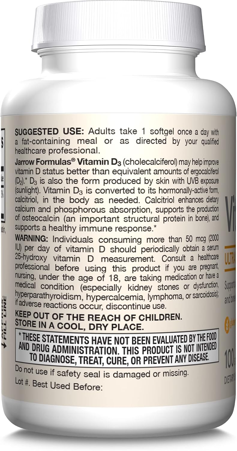 Jarrow Formulae Vitamin D3 62.5 mcg (2,500 IU) Softgels – 100 Count - görsel 9