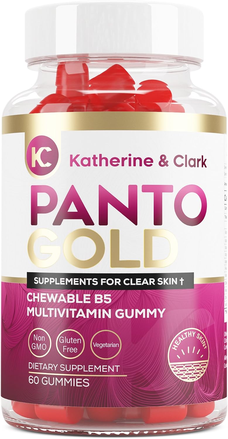 Katherine & Clark Panto Gold Vitamin B5 Pantothenic Acid Gummies for Acne - Hair Skin and Nails - Biotin, Zinc, Folic Acid - 60 Count - görsel 1