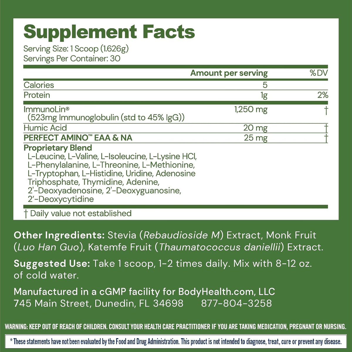 BodyHealth Gut Restore with PerfectAmino, ImmunoLin, and Humic Acid – Gut Health Food Supplement – Unflavoured – 30 Servings - görsel 2
