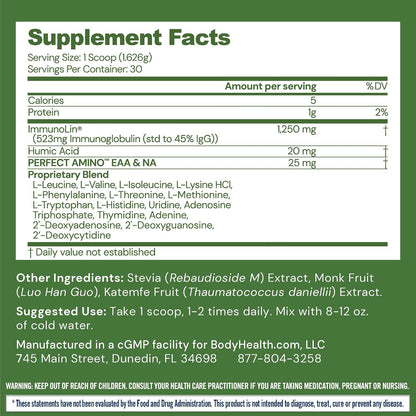 BodyHealth Gut Restore with PerfectAmino, ImmunoLin, and Humic Acid – Gut Health Food Supplement – Unflavoured – 30 Servings