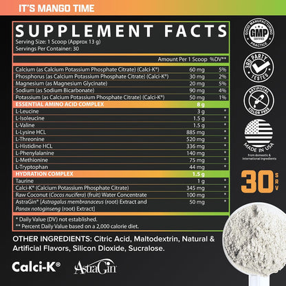 Nutrex Research EAA Hydration | EAAs + BCAA Powder | Muscle Recovery & Hydration | 8g EAAs + Electrolytes | 30 Servings | Mango Flavour
