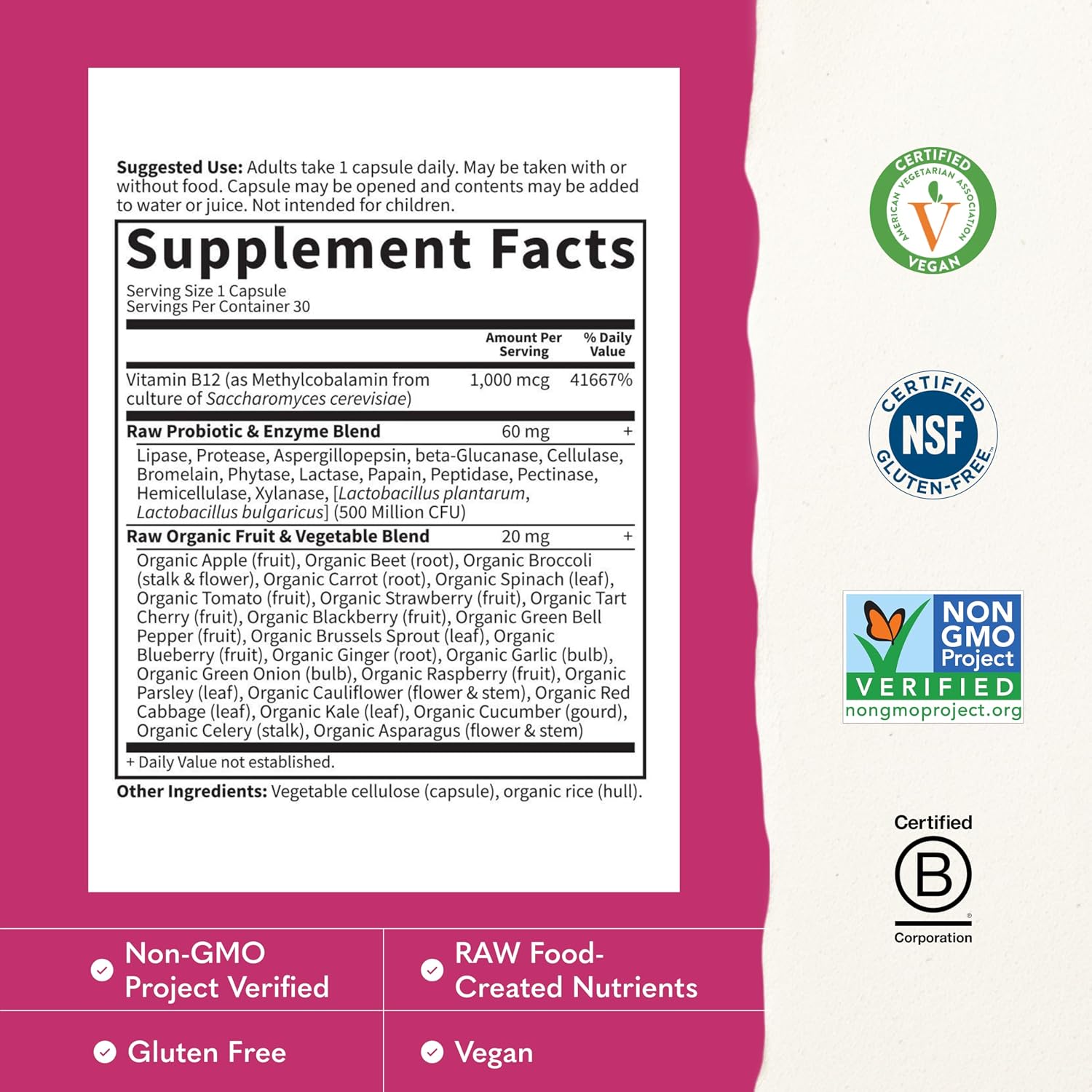 Garden of Life Vitamin Code Raw B-12 - 1000mcg Methylcobalamin - 30 Capsules - görsel 3