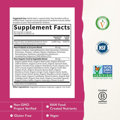 Garden of Life Vitamin Code Raw B-12 - 1000mcg Methylcobalamin - 30 Capsules