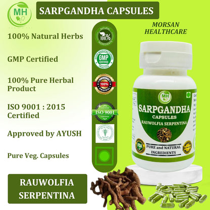 Morsan Health care Sarpgandha (Rauwolfia Serpentina) 500 mg Capsules, Pure and Herbal Food Supplement 60 Veg Capsules