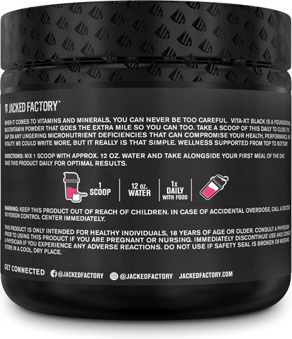 Jacked Factory Vita XT Performance Vitamin Powder - Daily Multivitamin Powder for Men with KSM-66 Ashwagandha, Prebiotic Fibre, Vitamin A, C, D, K, B6, B12, & More - Fruit Punch, 30 Servings