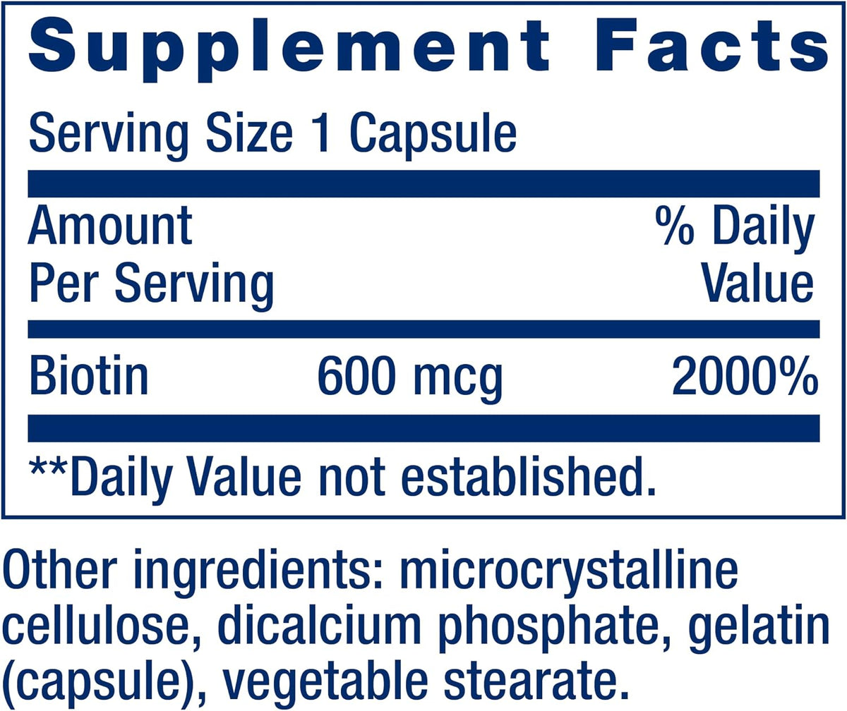 Life Extension Biotin 600 mcg Vitamin B7 Supplement for Hair, Skin & Energy Metabolism – Gluten-Free, Non-GMO – 100 Capsules - görsel 3