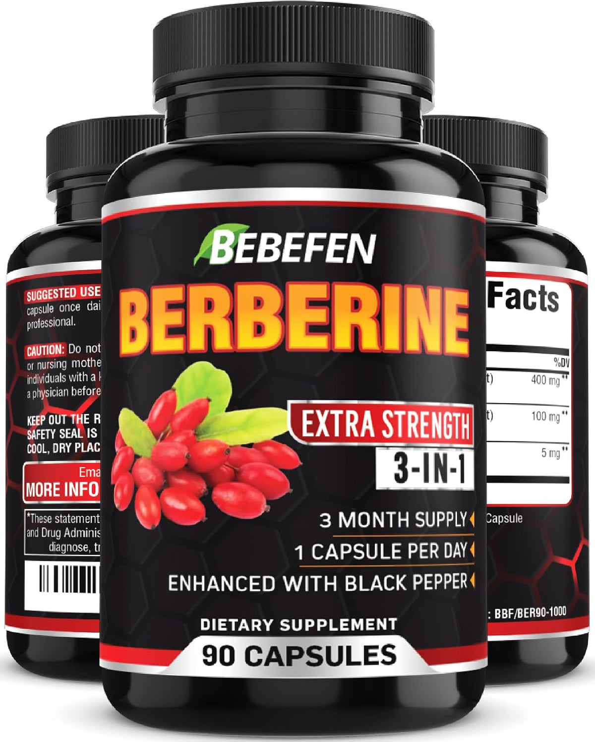 BEBEFEN Berberine Capsules with Black Pepper Extract - görsel 1