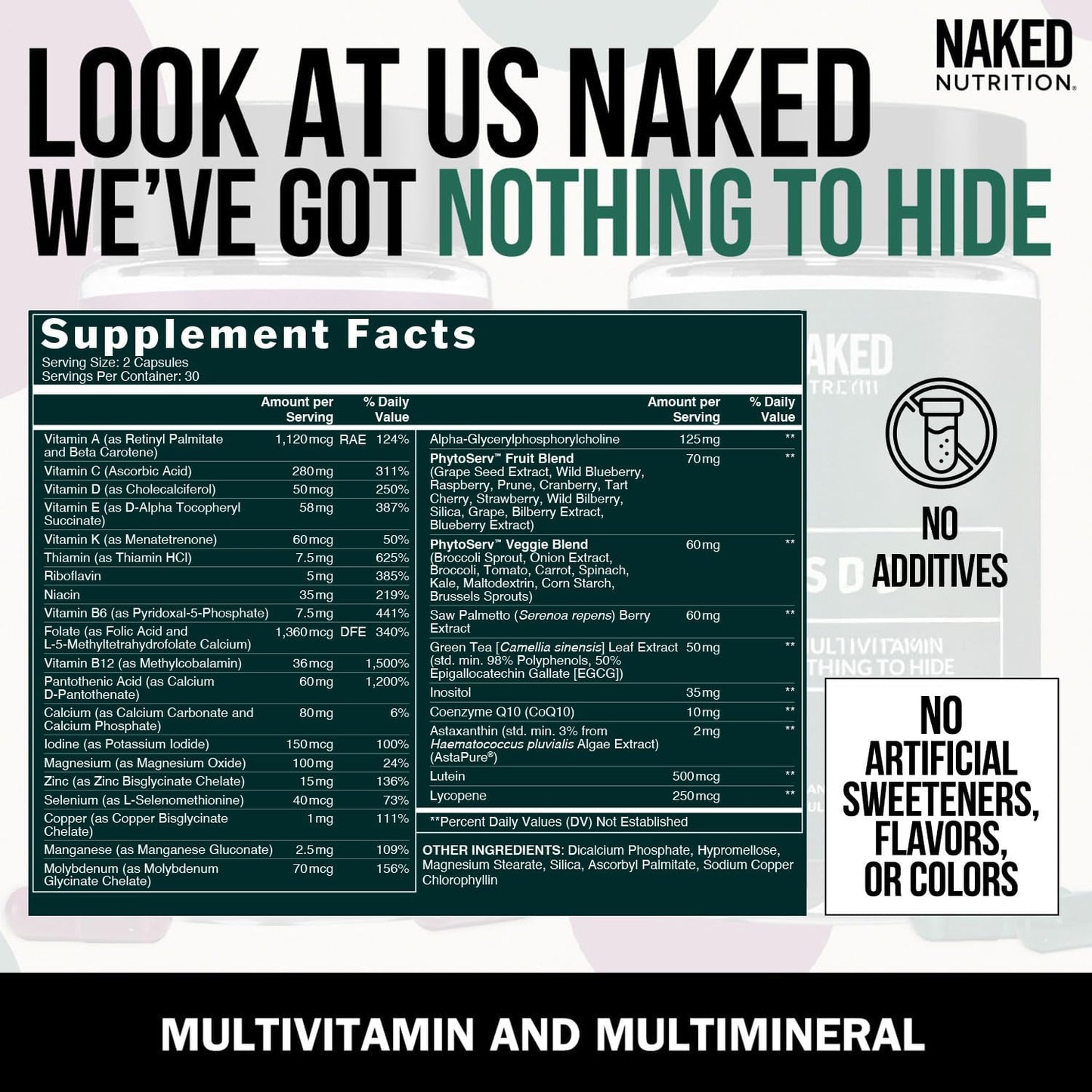 NAKED Men's Multivitamin – Daily Multivitamin for Men with Vitamins A, C, E, Selenium & Zinc – Gluten-free & Vegetarian – 60 Capsules - görsel 3