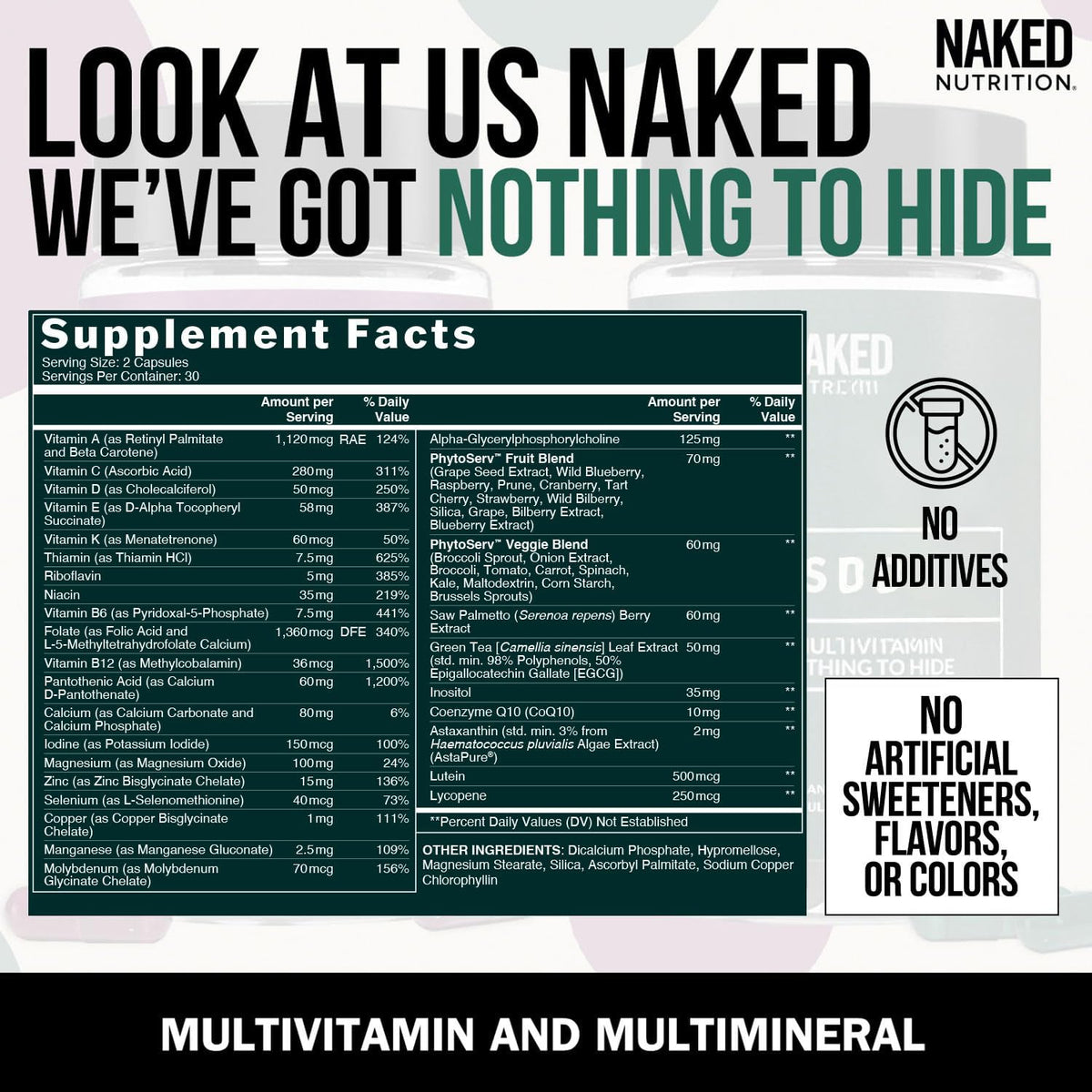 NAKED Men's Multivitamin – Daily Multivitamin for Men with Vitamins A, C, E, Selenium & Zinc – Gluten-free & Vegetarian – 60 Capsules - görsel 3