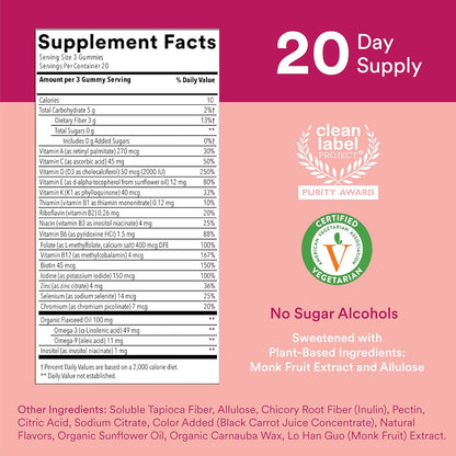 SmartyPants Women's Sugar-Free Multivitamin Gummies with Omega-3, 60 Gummies