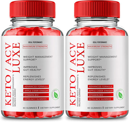 Keto Luxe + Gummies – ACV Keto Supplement with Vitamin B12 (2 Pack)