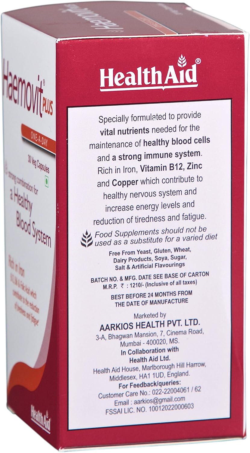 HealthAid Plus Iron, Folic Acid & B12 - 30 Capsules - görsel 2