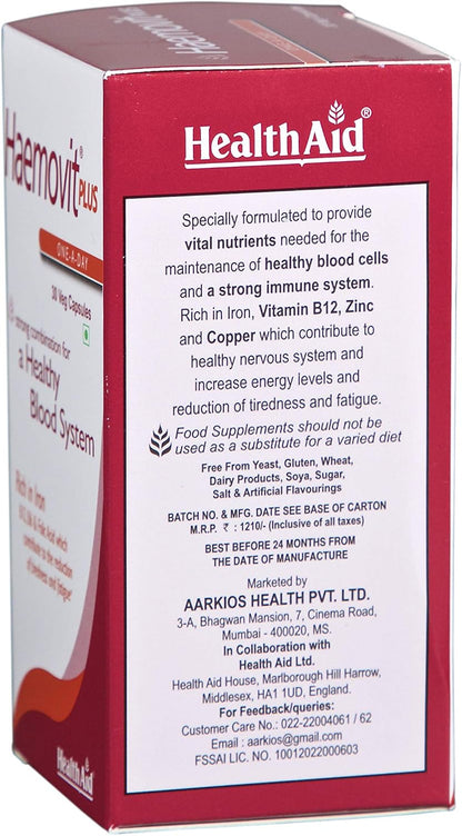 HealthAid Plus Iron, Folic Acid & B12 - 30 Capsules