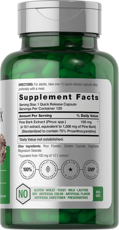 Horbäach Pine Bark Extract Capsules – 120 Count, Non-GMO, Gluten-free