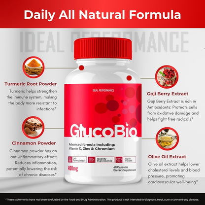 GlucoBio Capsules, Official GlucoBio Support Supplement – Potent Formula, GlucoBio Health and Wellbeing Capsules (60 Capsules)