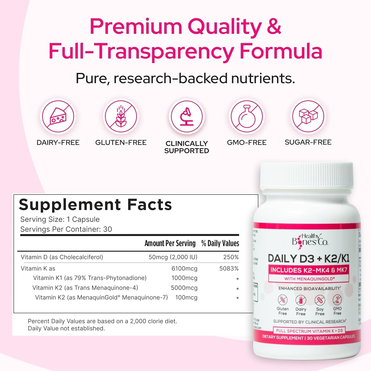Premium D3 K2 - Full Spectrum Vitamin D3 K2, 2000 IU D3 + MK7 + MK4 + K1, 30 Capsules - görsel 2