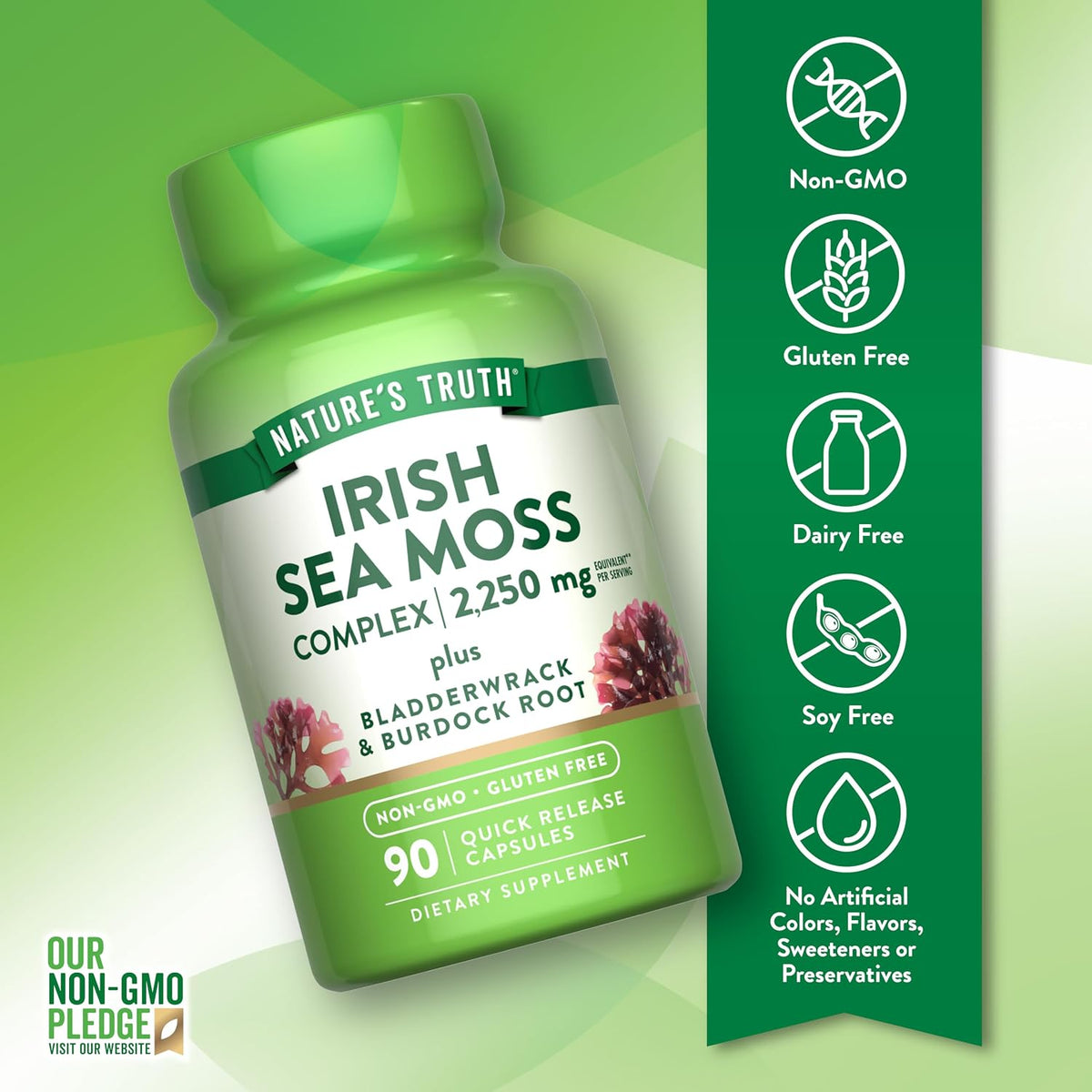 Nature's Truth Irish Sea Moss Capsules | 90 Count | Complex Formula with Bladderwrack & Burdock Root - görsel 3