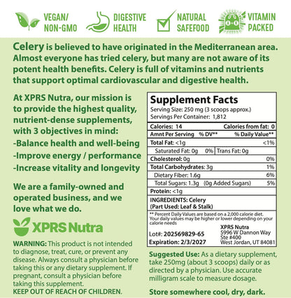 XPRS Nutra Celery Powder - Fresh Powder Antioxidant - Premium Celery, Vegan Friendly (454 g)