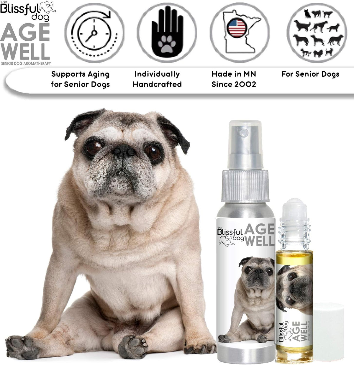 The Blissful Dog Pug Age Well Dog Aromatherapy Roll-On Bottle for Your Dog's Peaceful Ageing - görsel 3