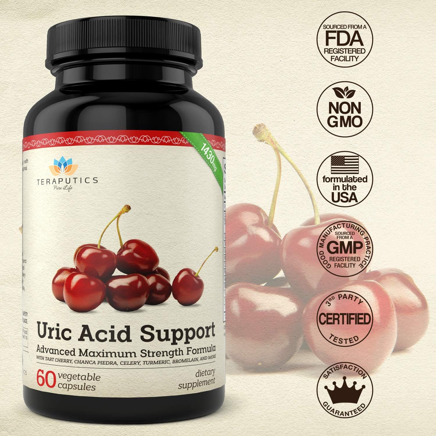 Uric Acid Support Formula | Advanced Uric Acid Cleanse & Kidney Support Supplement - Includes Tart Cherry Concentrate, Celery Seed Extract + 12 More High Potency Ingredients, 60 Vegetable Capsules - görsel 3