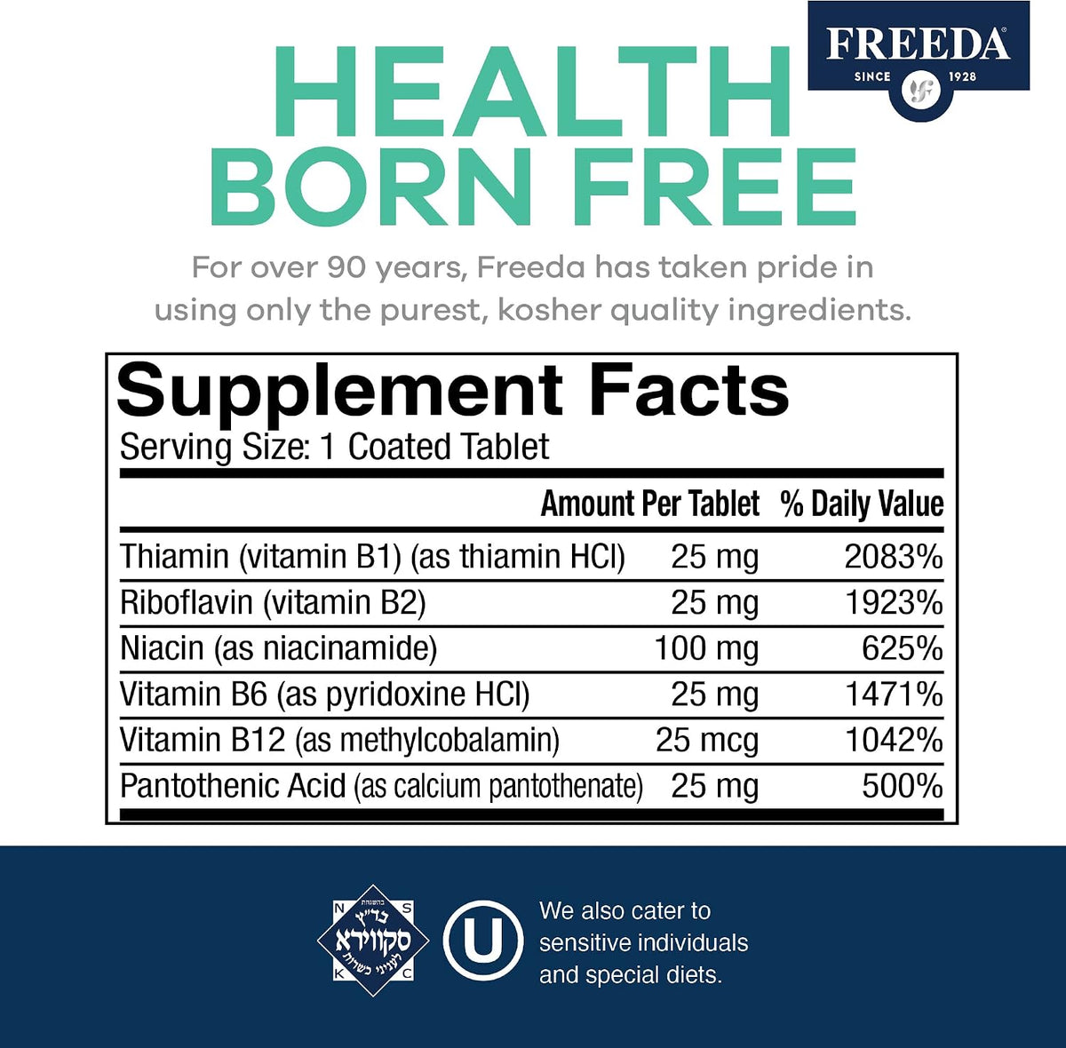 Freeda Super B Complex Without Folic Acid or PABA - 100 Tablets - görsel 3