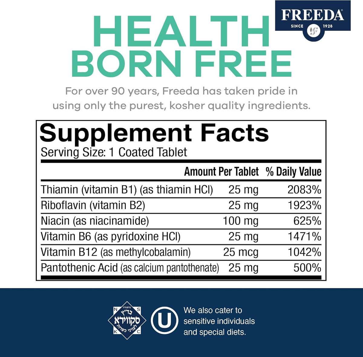 Freeda Vitamin B Complex No Folic No PABA - Super B Complex Supplement for Women and Men (250 Tablets) - görsel 3