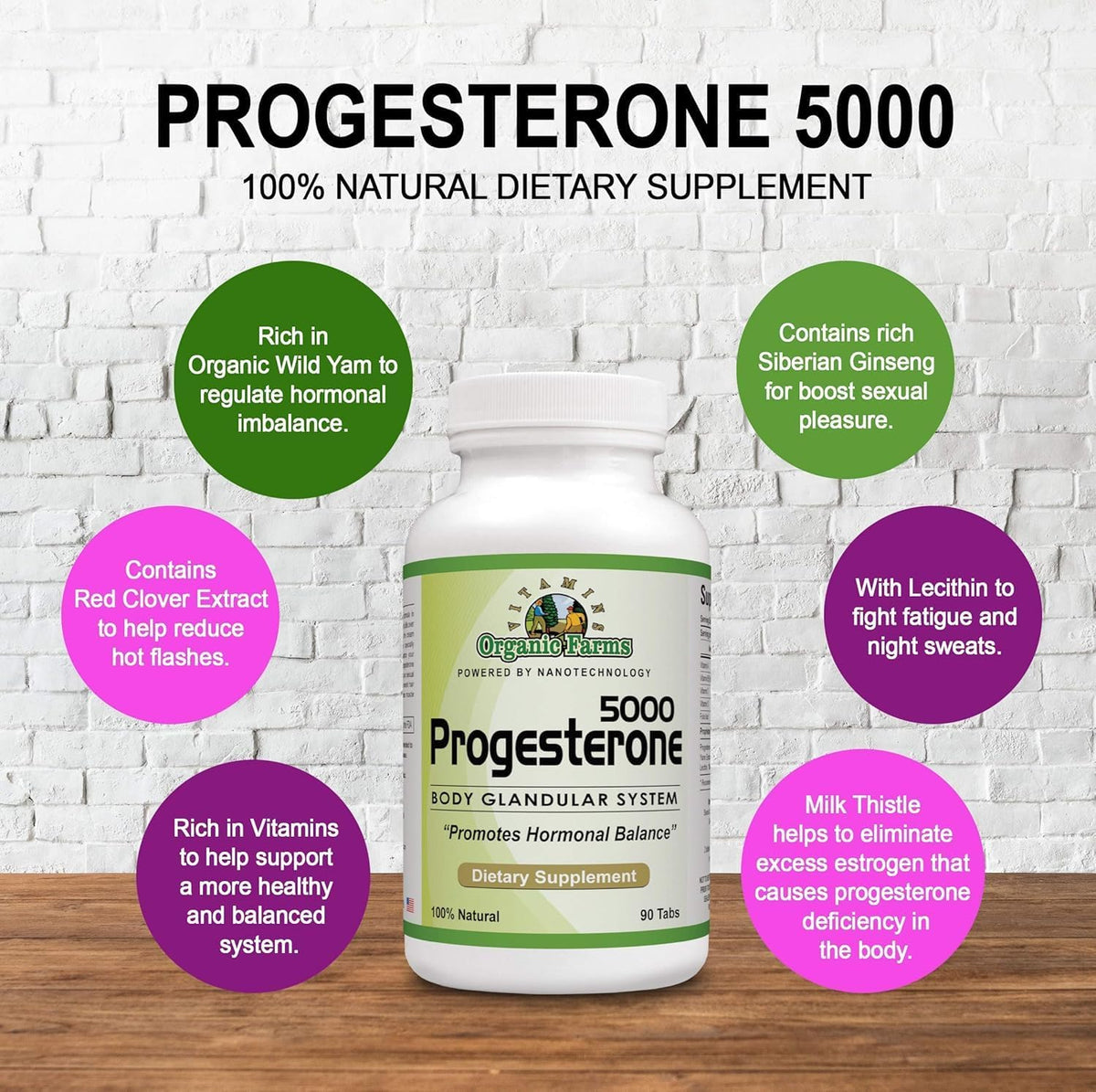 Organic Farms Vitamins Progesterone 5000 (4-Pack) - Natural Hormone Balance Supplement, 360 Tablets - görsel 2