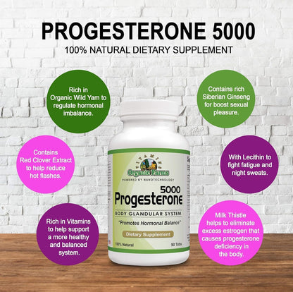 Organic Farms Vitamins Progesterone 5000 (4-Pack) - Natural Hormone Balance Supplement, 360 Tablets