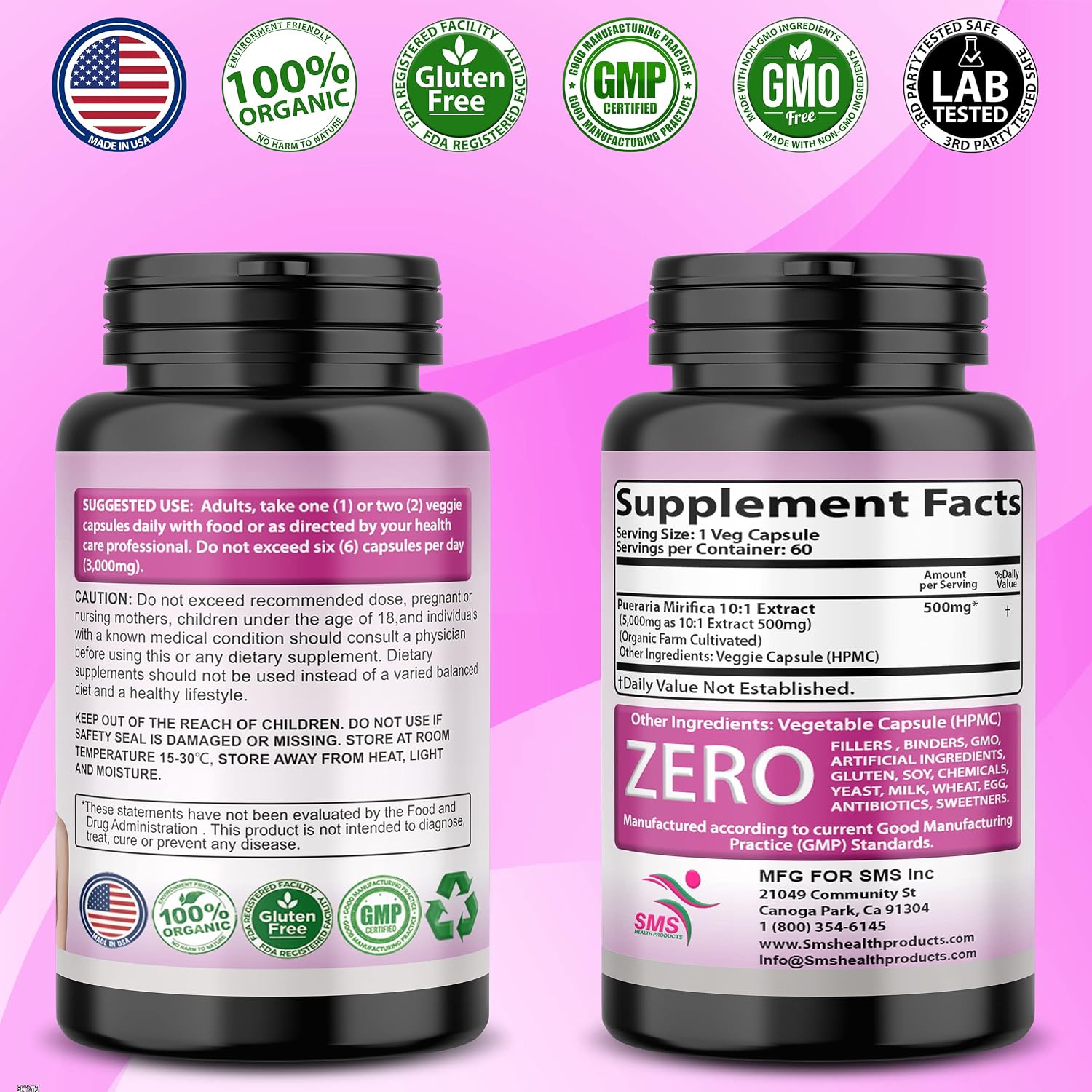 Pueraria Mirifica (Kwao Krua Kao) Supplement Capsules – Pure Root 10:1 Concentrated Extract, Premium Organic, 60 Veggie Capsules - görsel 2