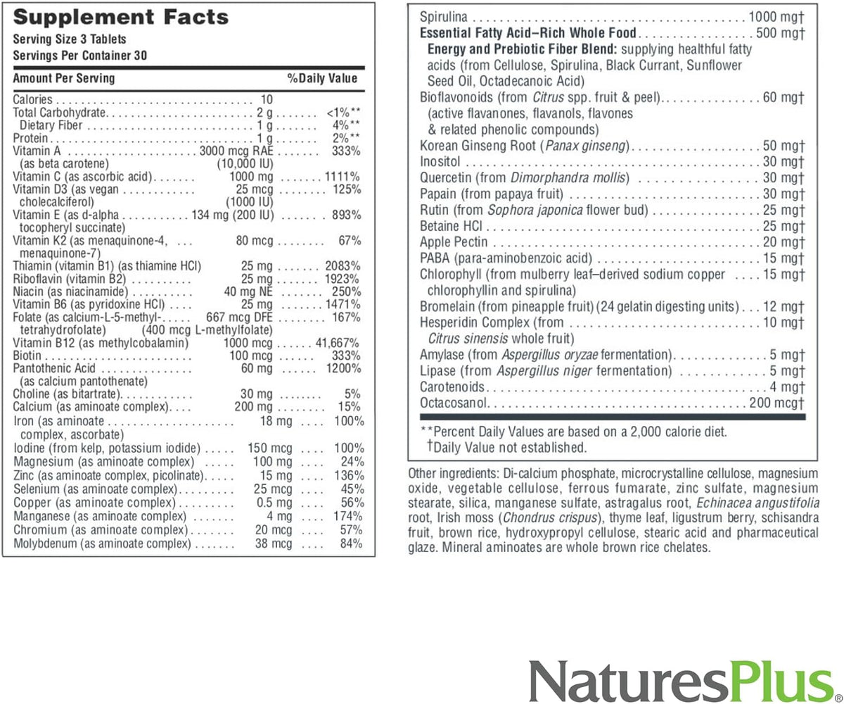 NaturesPlus Source of Life - 90 Tablets, Pack of 2 - Multivitamin & Mineral Supplement with Concentrated Whole Foods - Gluten-free, Vegetarian - 60 Total Servings - görsel 5