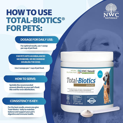 NWC Naturals Total-Biotics Probiotic for Dogs & Cats - Digestive Health Powder, 100 Servings