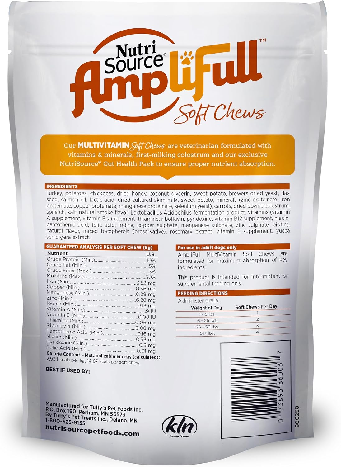 NutriSource AmpliFull Turkey Flavour Multivitamin Soft Chews for Dogs, Daily Supplement with Bovine Colostrum, Essential Vitamins & Minerals for Overall Health, 70 Chews (1 Pack) - görsel 2