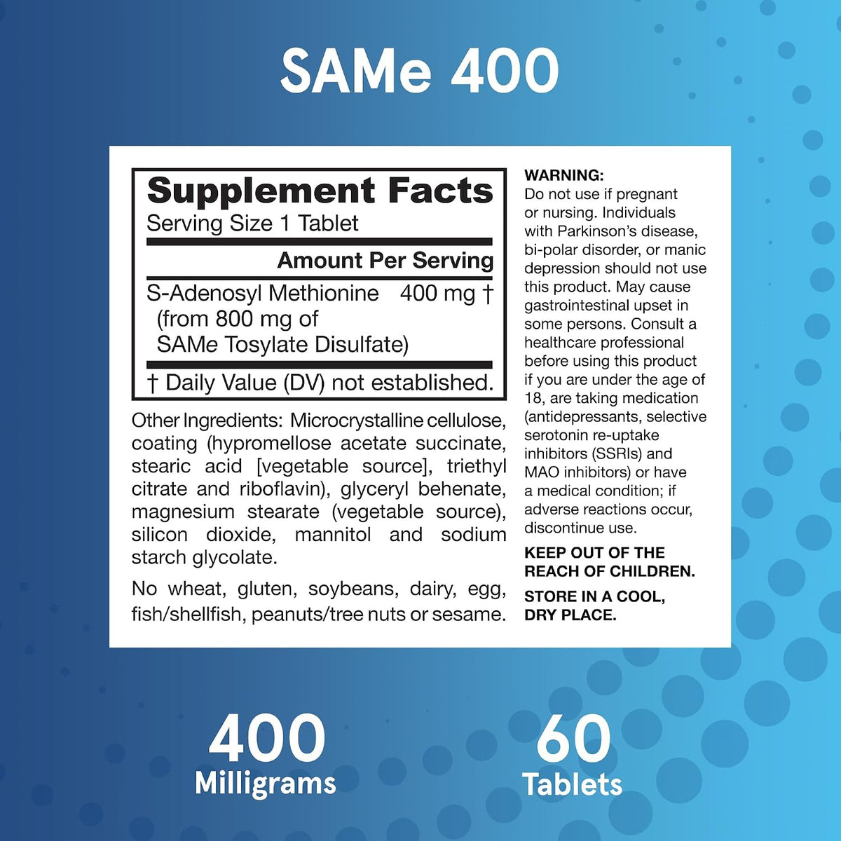 Jarrow Formulae SAMe Supplement 400 mg - 60 Tablets - High Concentration of Active S,S Form - görsel 6