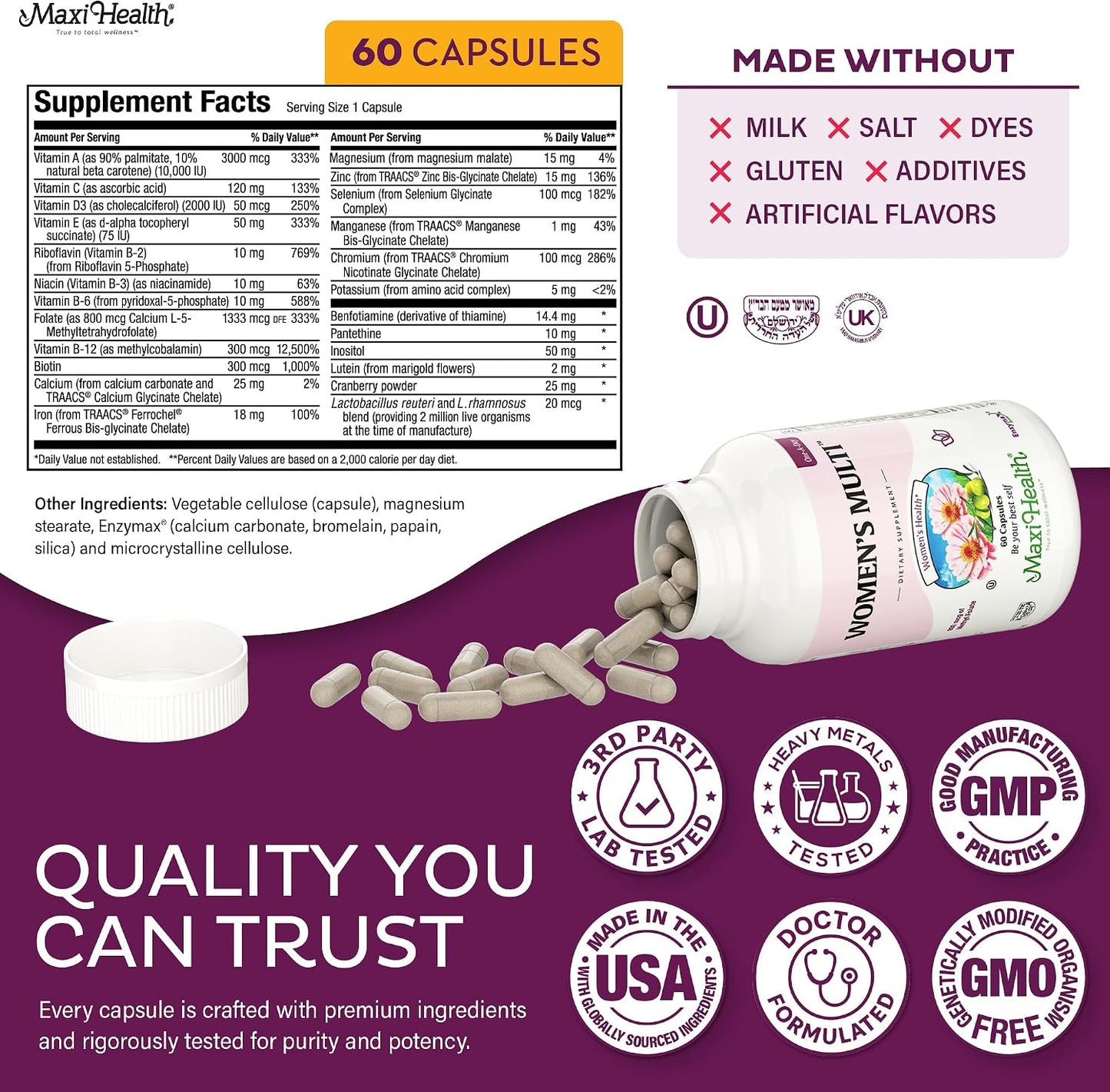 Women's Multivitamin – Methylated Multivitamin for Women with 23 Key Vitamins, Probiotics, Enzymes – Kosher 60 Capsules - görsel 6