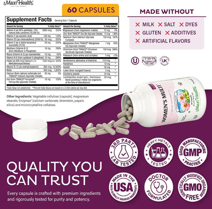 Women's Multivitamin – Methylated Multivitamin for Women with 23 Key Vitamins, Probiotics, Enzymes – Kosher 60 Capsules