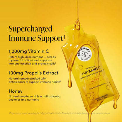 Beekeeper's Naturals Propolis Liposomal Vitamin C - 1000mg with Propolis & Organic Honey, 30 Sachets