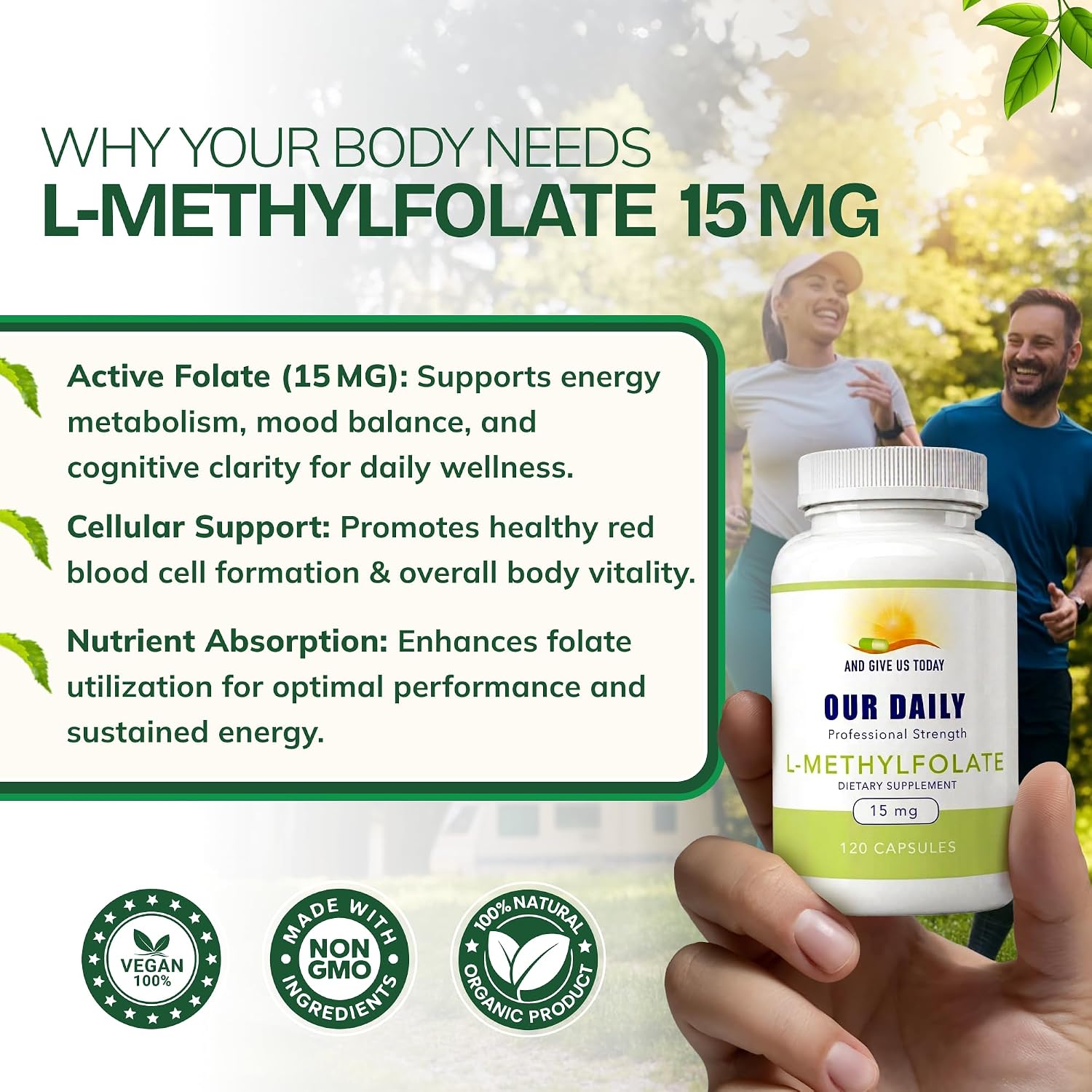 L-Methylfolate 15mg – Active 5-MTHF Methylated Folate Supplement for Brain Health, Focus and Mood Support - görsel 5