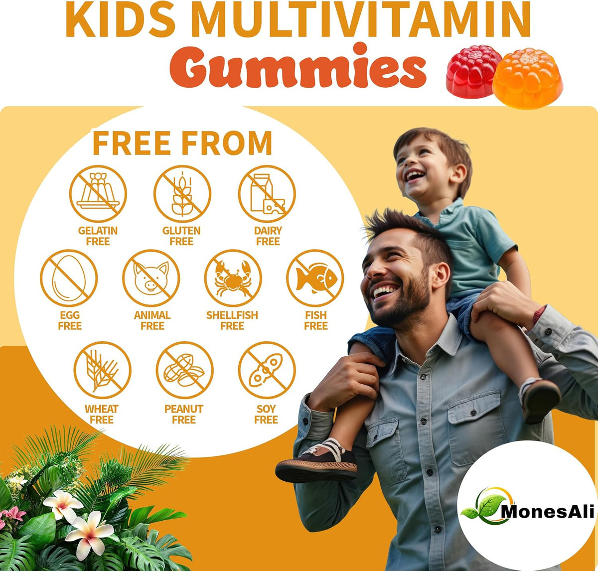 Kids Multivitamin Gummies with Magnesium & Probiotics - Vegan, Gelatin-Free, Halal, Orange & Strawberry Flavours, 90 Count - görsel 7