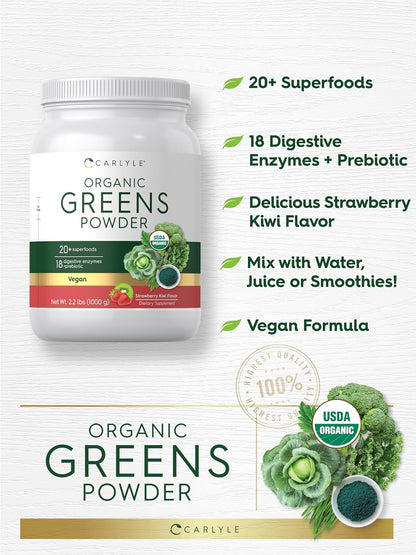Carlyle Organic Greens Powder, Strawberry Kiwi, 1 kg